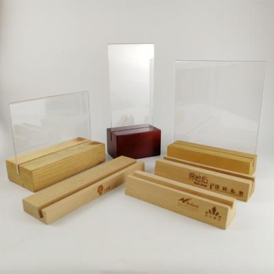 China OEM+ODM+Wholesale Custom Wooden Double Side A4A5B5 Base Acrylic Menu Card Holder Stand for sale