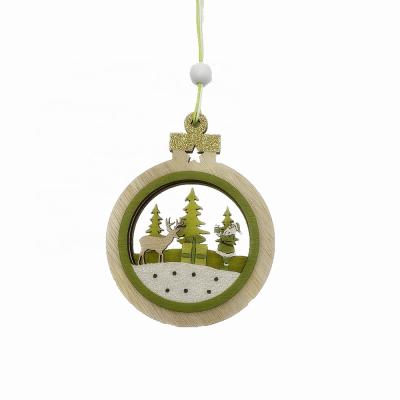 China Handmade wooden round carving christmas hanging decorations for sale