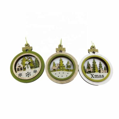 China Handmade wooden round carving Christmas hanging ornaments for sale