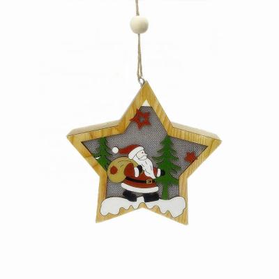 China Handmade Christmas Ornaments Wooden Star Shape LED Lights for sale