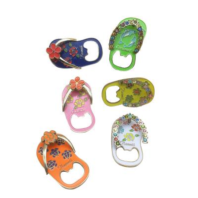 China Beach Souvenir Metal Sandal Magnet with Opener or Clip, Slipper Magnet for sale