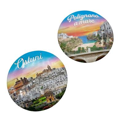 China Hot Selling Quality Assurance Eco-friendly 3D Circular Fridge Magnet Tin Magnet For Travel Souvenirs for sale