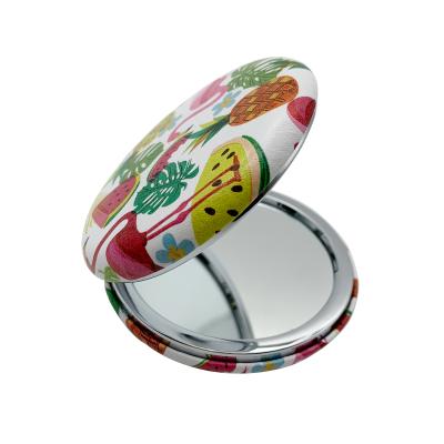 China Double Sided Leather Hand Pocket Mirror Folding Mirror Makeup Hamburger Mirror for sale