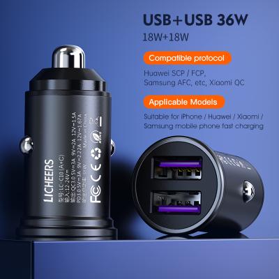 China QC 3.0 Quick Charger Licheers LC-C10 Dual USB Car Charger 36W Fast Charging Mini Car Charger for sale