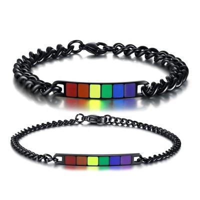 China CLASSIC Titanium Steel Curved Couples Rainbow Bracelet Stainless Steel Bangle Jewelry for sale