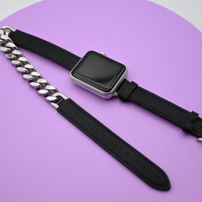 China Leather Watch Bands Stainless Steel Leather Chain For Apple Watch Series 8 Ultra 1 Se Band 2 3 4 5 6 7 For Iwatch 38/40/42/44/41/45MM for sale