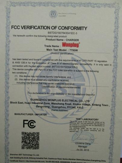 FCC - Guangzhou wonplug electrical Inc.,ltd