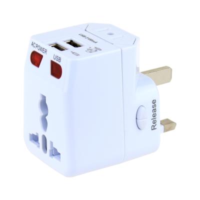 China Residential/Multi-Purpose Wonplug to One Universal Travel Adapter Dual Usb US UK AU UK EU Plug All CE ROHS 3A AU/US/UK/EU Plug 5V 2.1A Electrical Outlet for sale