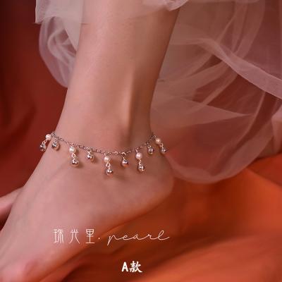 China Fashion 925 Sterling Silver Anklet Bell Ringer Ankle Chain Real CLASSIC French Freshwater Pearl Anklet Female Body Jew Retro 2021 New for sale