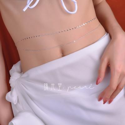 China S925 simple CLASSIC sexy hot girl's navel summer double layer women's size exposed chain net red and elegant handmade original Sterling S for sale