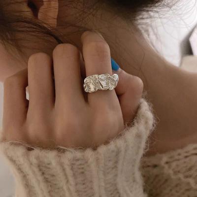 China Cool INS style niche design ring of metal retro fold opening CLASSIC irregular women ring fashion personality for sale