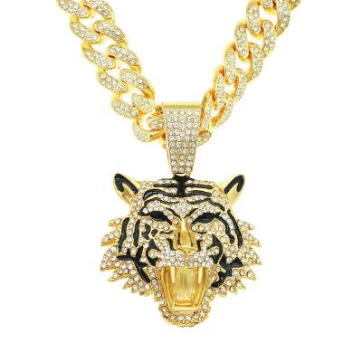 China Punk Tiger Head NECKLACE Fashion Trendy Nightclub Personality CUBAN CHAIN ​​Men Pendants for sale