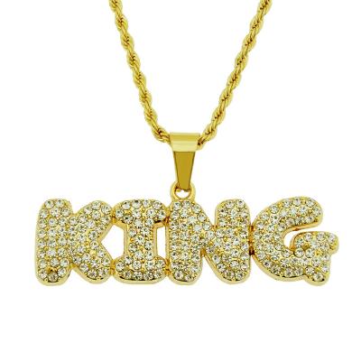 China Hip Hop Mens Punk Diamond Inlaid Letter King Pendant Necklace for sale