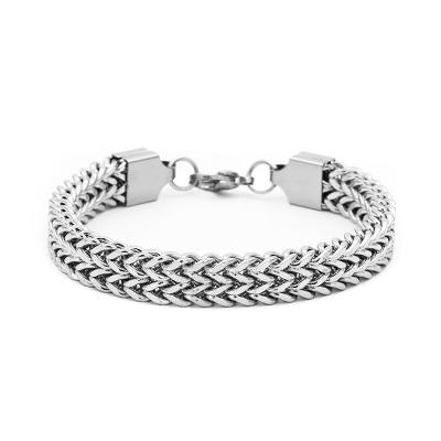 China Explosion punk titanium steel double row single positive and negative mesh stainless steel bracelet hip hop style for sale