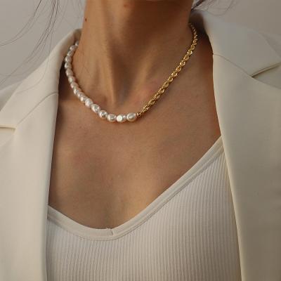 China European and American twist chain natural pearl retro design minority necklace CLASSIC splice INS advanced sense clavicle chain for sale