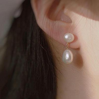 China Wearing style large pearl vintage earrings earrings retro advanced lazy french net red temperament ear feeling baroque clip no e for sale