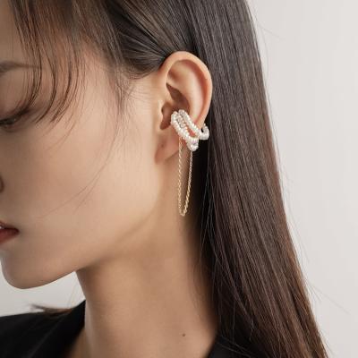 China The other European and American female pearl tassel ear clip no chain elegant retro suction ear hole temperament ferromagnetic earrings ea for sale