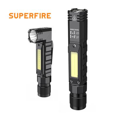 Cina 90 Degree Adjustablet Supfire Torch Flashlight Multifunctional Led Red Light COB Light Flashlight Led Rechargeable Flashlight 90 Degree Rotating Flashlights in vendita