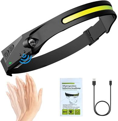 China USB Charging Portable Camping Headlamp 230 Degree 350 Degree COB Beam Lumen LED Head Sensor Rechargeable Waterproof Fishing Headlights Te koop