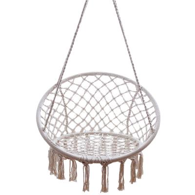 China Handwoven Cotton Rope Chair Leisure Easy Carry Hanging Tassels Swing Swing For Indoor And Outdoor for sale