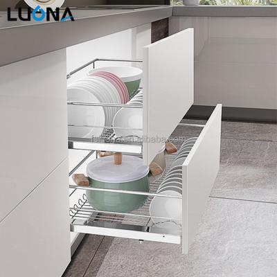 China Wholesale Modern Kitchen Wire Locker Cabinet Viable Organizer Slide Round Stainless Steel Mesh Pull Out Drawer For Storage for sale