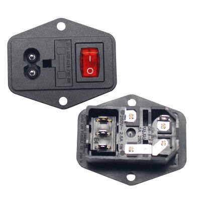 China Industrial IEC 320 C8 Cord Inlet Plug Receptacle Connector With On Off Rocker Switch And 250V Fuse for sale