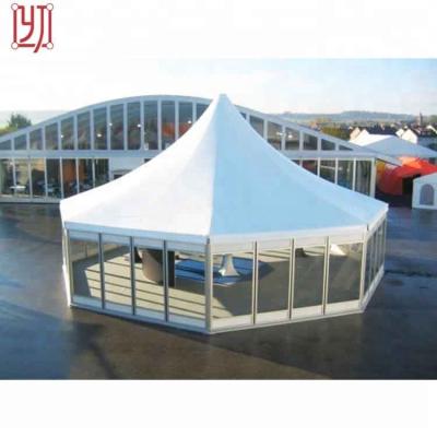 China Wedding Luxury Hexagonal Pagoda Party Tent With Glass Wall , White Hexagon Tent for sale