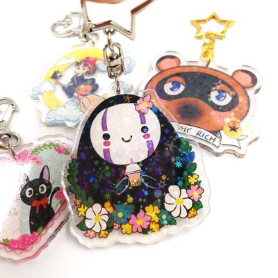 China Custom Acrylic Promotion Keychain Hologram Anime Printed Glitter Acrylic Key Chain Charms Acrylic Key Chain for sale