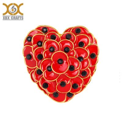 China Promotional Custom 3D Rhinestone Heart Shape Flower Pins for sale