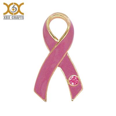 China Pink Breast Cancer Ribbon Lapel Pins Badge Nickel Free Manufacturing for sale