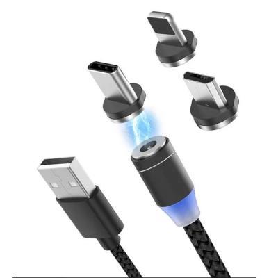 China Mobile Phone Types 3in1 Magnetic Cable Charging Adapter Nylon Braid Fast Charger USB Cable For Typep-C iPhone Mic for sale