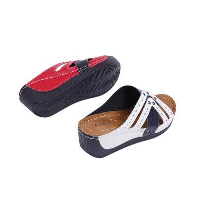 China Wholesale Factory Summer Wedge Slippers Waterproof Casual Ladies PU Leather Women Slippers for sale