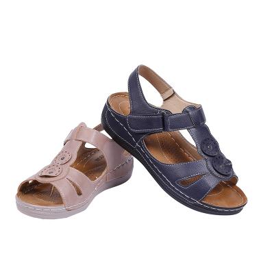 China New Fashion Trend Women's Flat PU Women's Leather Sandals Simple Female Korean Ladies Ladies Sandals for sale