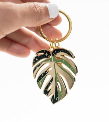 China Wholesale Custom Craft Decorated Green Leaf Factory Custom Metal Charms Key Chain for sale