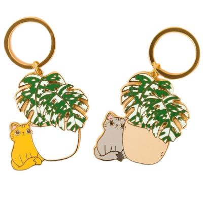 China Factory wholesale custom craft decorated green enamel monstera metal leaf key chain for sale