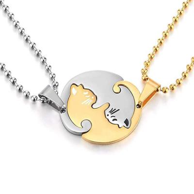 China 8k Gold Stainless Steel Environmental Friendly Puzzle Cat Pendant Yin Yang Necklace Sets For Couples Brothers Friends Valentine's Day Christmas Gifts for sale