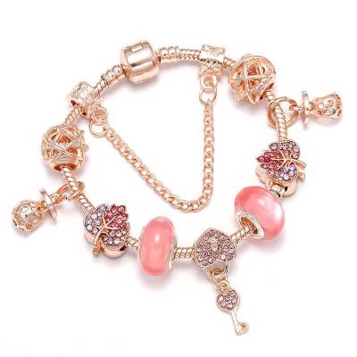 China TRENDY Rose Gold Crystal Chip Love Heart Lock Bracelet Bracelets & Key Pendant for sale