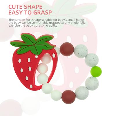 China Wholesale Gift Toy Fruit Shape Food Grade Silicone Teether Baby Rattle Chewable Silicone Beads Bracelet Set for sale