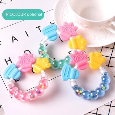 China New BPA Free Baby Cartoon Eco Friendly Bracelet With Teether Pacifier Silicone Chewing Teether Toy Wrist Beads Teether for sale