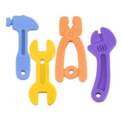 China Anti-consumption soft baby teether cartoon silicone teether baby teether stick toy new baby stick toy muscle trainer hammer sheet hand toy for sale