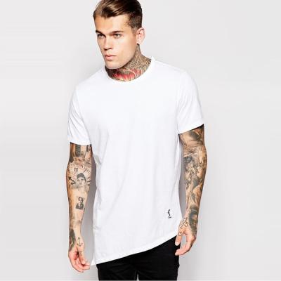 China Cotton aplet anti-pilling asymmetrical edge t-shirt, elegant aplet cut t-shirt, logo embroidered asymmetrical edge t-shirts for sale