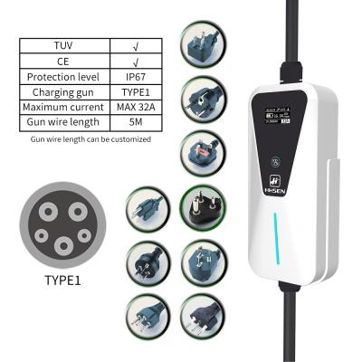 China Indoor/Outdoor Type 1 32A Touch Button Adjust Max Current Portable EV Charger For Home Use for sale