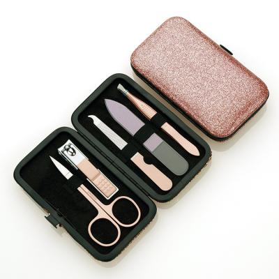 China Wholesale Good Quality Stainless Steel+ FOCSTAR Women Man Nail Beauty Tools Travel Manicure Set Rose Gold for sale