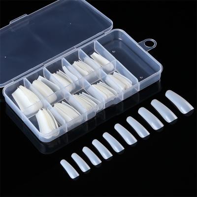 China FOCSTAR Transparent 2021 Hot 100pcs Per Box Transparent False Nail Tips Full Cover Artificial Finger Nails (BTB013) for sale