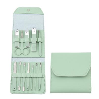 China Mini Size New! Matcha Green Tea Color Stainless Steel Travel Manicure Set Nail Clippers Nail Scissors Kit 12PCS (M070) for sale