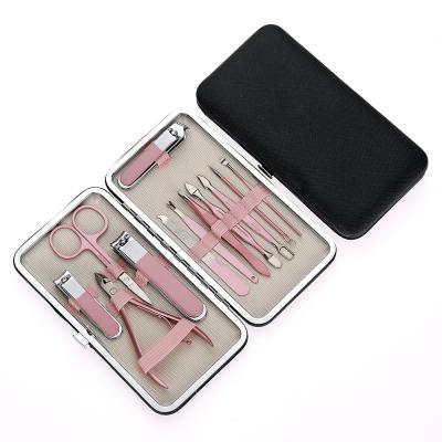 China High Quality and Featured Case FOCSTAR 12pcs Cosmetic Tools Case Pink Nail Cutter Manicure Set for Girls Ladies (M046) for sale