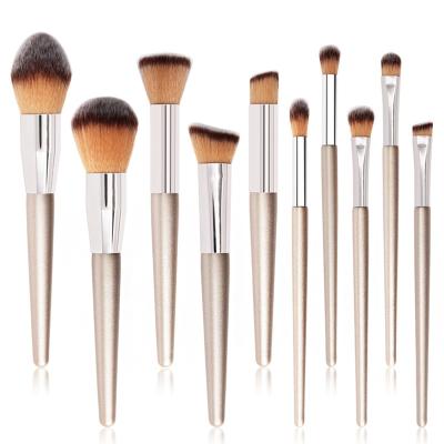 China Luxury FOCSTAR 10pcs Champagne Makeup Brushes Set Spot Cosmetics Beauty Tools for Ladies (BTF010) for sale