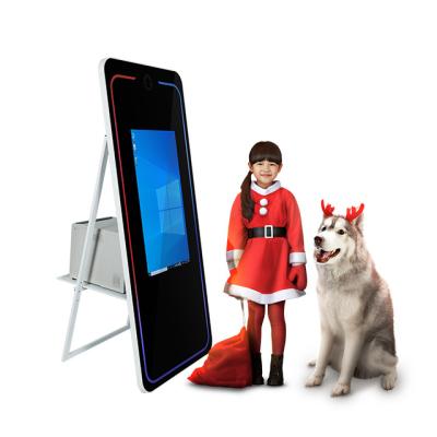 China SDK Flight Case Packing Photo Mirror Booth Kiosk Magic Mirror Photo Booth Led Frame Screen Selfie Mirror Photo Booth With Printer for sale