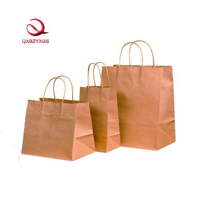 China Recycled Materials Wholesale Cheap Biodegradable Brown Kraft Paper Food Shopping Takeaway Paper Bag for sale