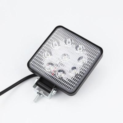 China PC+Aluminum Best Price Flashing Waterproof 27W Car Flood Square Offroad Trucks Led Car Work Light for sale